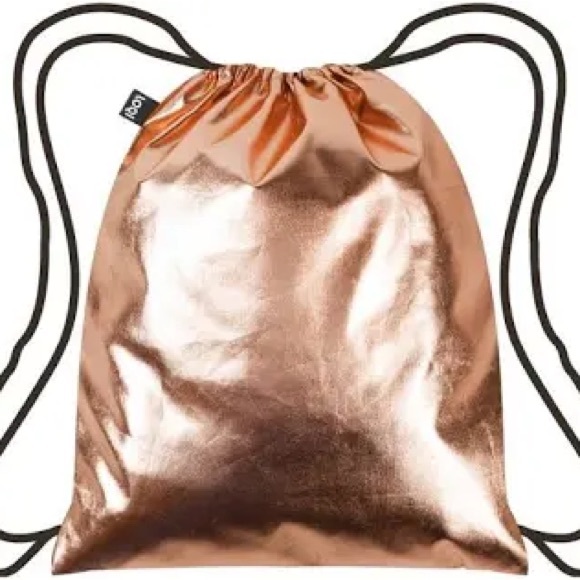 NWT Loqi Metallic Rose Gold Drawstring Backpack NEW sport bag - Picture 1 of 3